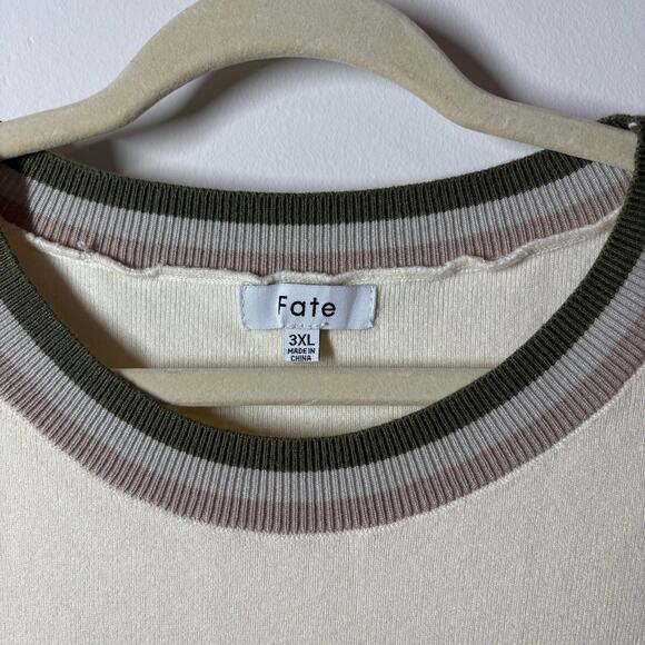 Fate Sweater Women 3XL Cream Plus Size Patterned Sleeves Crew Neck Ribbed Office - Picture 6 of 8